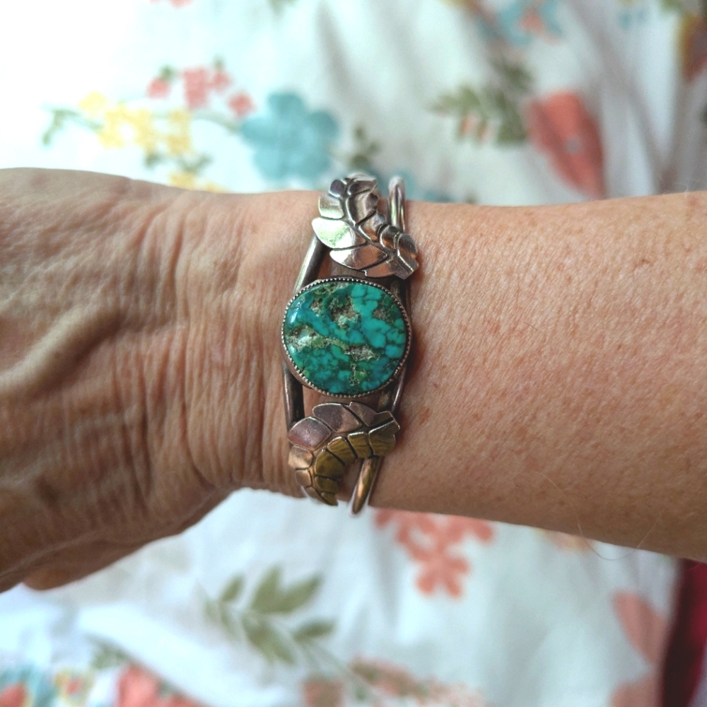 Silver and Turquoise Leaf Bracelet